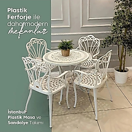 PLASTİK FERFORJE 4 ADET SANDALYE 1 ADET YUVARLAK MASA